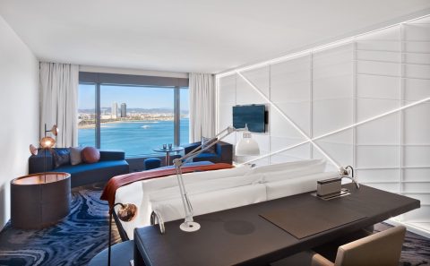 A newly renovated Fabulous Room with sweeping views of the Mediterranean at W Barcelona.