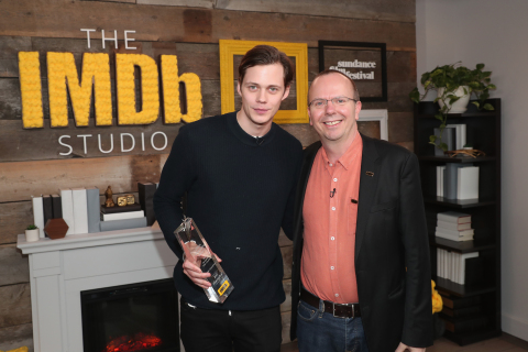 PARK CITY, UT - JANUARY 21: IMDb STARmeter Award Winner Bill Skarsgard and IMDb Founder and CEO Col Needham pose at The IMDb Studio and The IMDb Show on Location at The Sundance Film Festival on January 21, 2018 in Park City, Utah. (Photo by Rich Polk/Getty Images for IMDb) *** Local Caption *** Bill Skarsgard;Col Needham