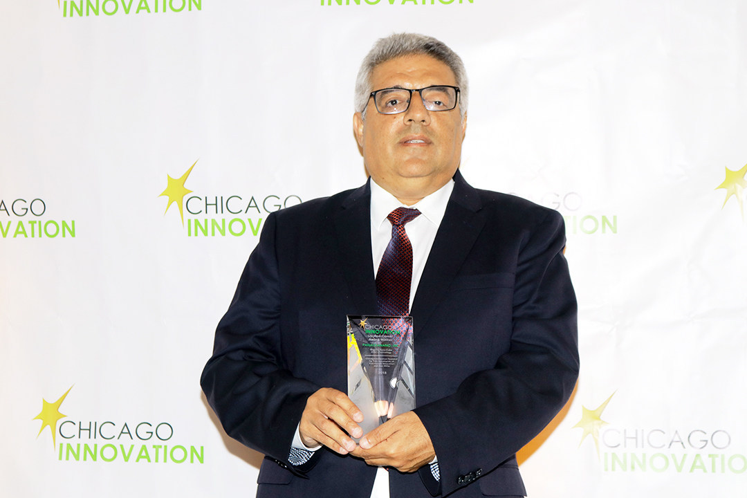 Dr. Youssry Botros, Co-Founder and CEO of PanaceaNano, Inc. with the Chicago Innovation Award at the Ceremony on October 29, 2018