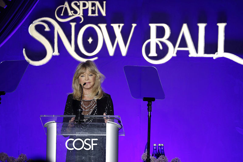ASPEN, COLORADO - MARCH 21: Goldie Hawn speaks onstage during COSF's 4th Annual Aspen Snow Ball Gala on March 21, 2026 in Aspen, Colorado. (Photo by Nick Tininenko/Getty Images for for Children's Oncology Support Fund)
